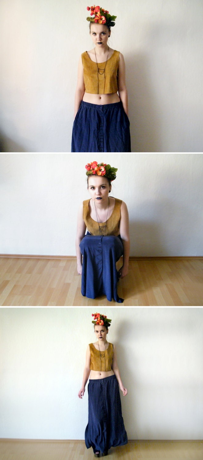 90s Silk Maxi Skirt  - Festival Vintage Boho Grunge Minimalist 1990s Button Up Long Skirt Violet Lilac Lavender Summer