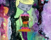 Giclee Print - Neon 5" x 7" Colorful Collage Art, Playful Inspirational Girl Decor, Encouraging Healing Wall Art - "You Are Not Too Much"