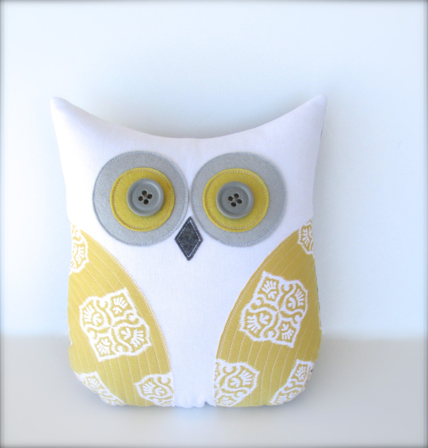 owl pillow, stuffed owl, grey and yellow nursery, yellow pillow, decorative pillow, mustard pillow, gray and yellow decor, graduation gift