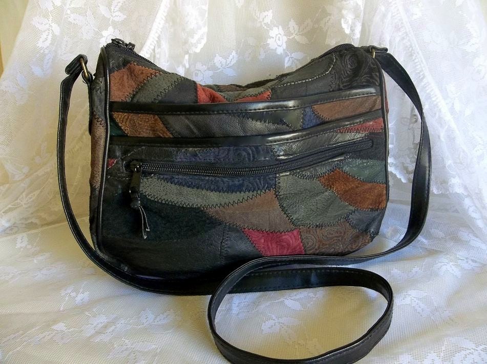 SALE Vintage Boho Chic patchwork leather and suede shoulder purse shoulder bag soft leather