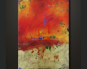 Original  Abstract Art Contemporary Painting Acrylic Canvas Unique Modern Orange Metallic Textured 27.6"x19.7" by Mercedes Nolte