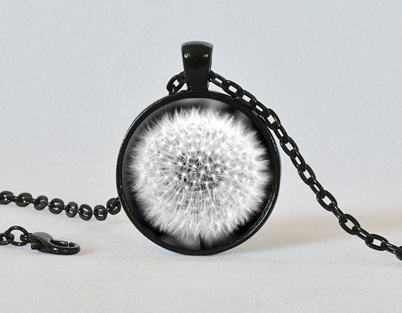 DANDELION PENDANT Black and White Dandelion Necklace Natural History Nature Lover Gift Nature Photography Gift for Her 25mm - ThePendantGarden