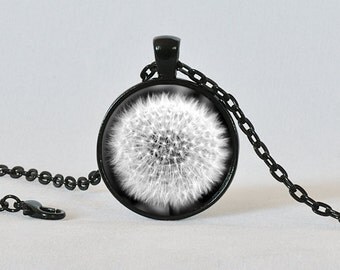 DANDELION PENDANT Black and White Dandelion Necklace Natural History Nature Lover Gift Nature Photography Gift for Her 25mm