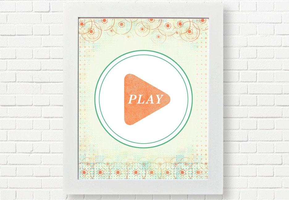Hit This art print / floral spring colors pastels flower, Play graphic print / / Music / Play Button / pastels coral peach orange