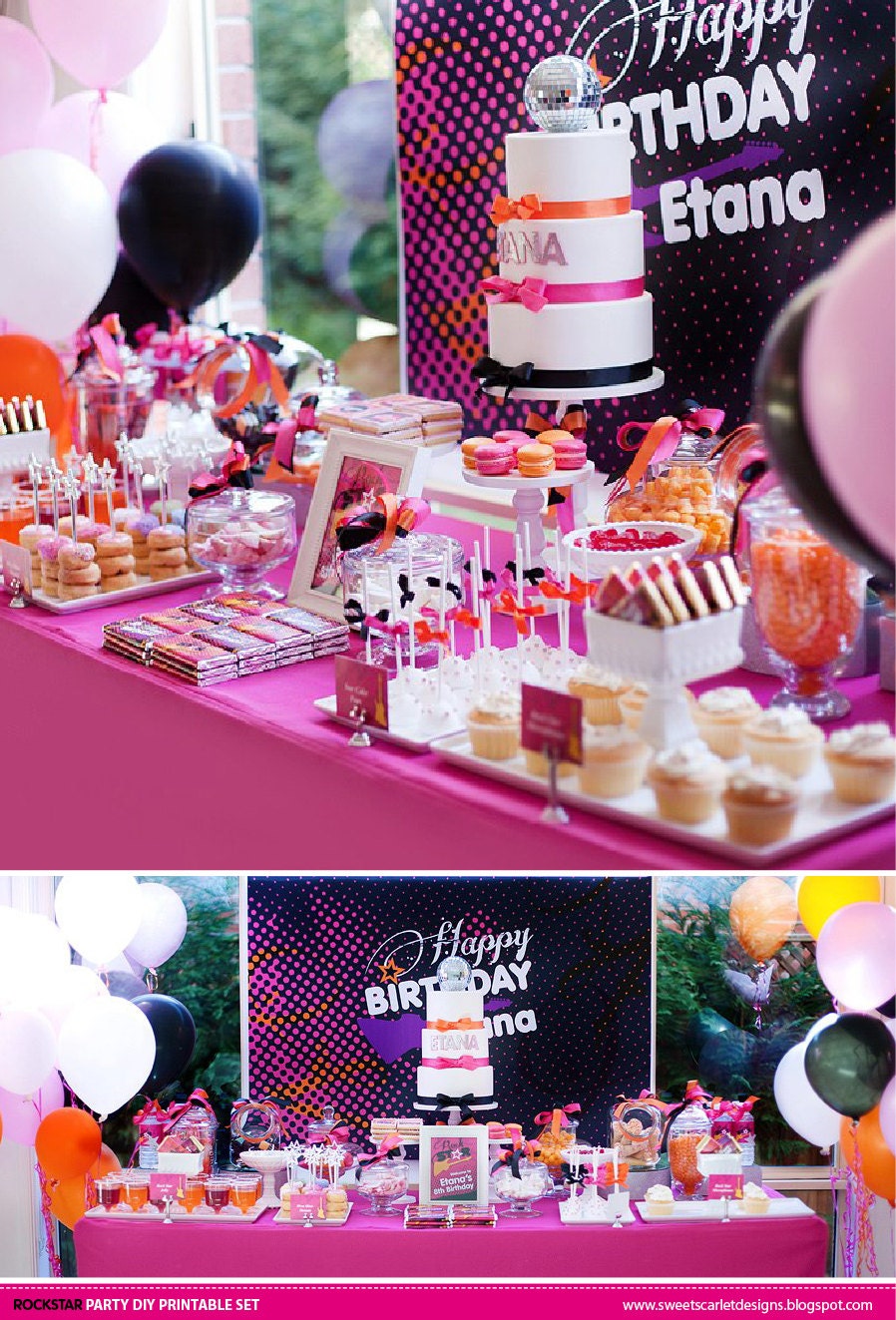 ROCK Star Birthday Party Printable Set - Cupcake Toppers, Bottle Labels, Buffet Tents, Party Signs & More