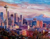 Seattle Skyline With Space Needle And Mt Rainier - - artshop77
