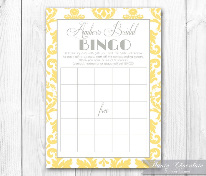 Bridal Shower Bingo Game. Print-it-Yourself Yellow & Gray Damask Bridal Shower or Baby Shower Bingo Il_570xn