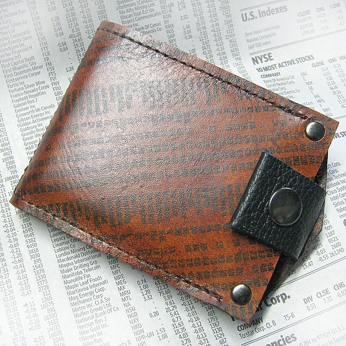 Men's Billfold Leather Wallet - Slim Jim Money Clip Wallet - Stocks and Bonds