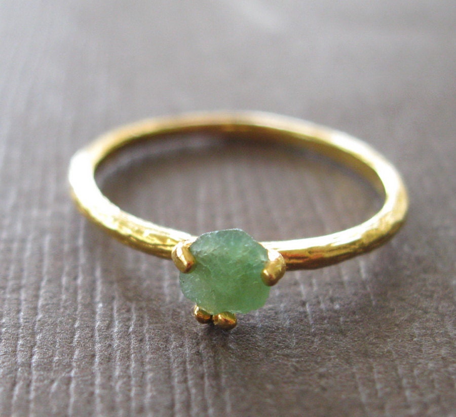 Organic Raw Petite Emerald 22k Vermeil Stacking Clutch Cocktail Ring