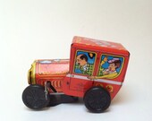 Vintage CLIPPITY CLOP CAR / Retro Tin Toy Automobile Truck / Super Cute Wind Up 60s Collectible