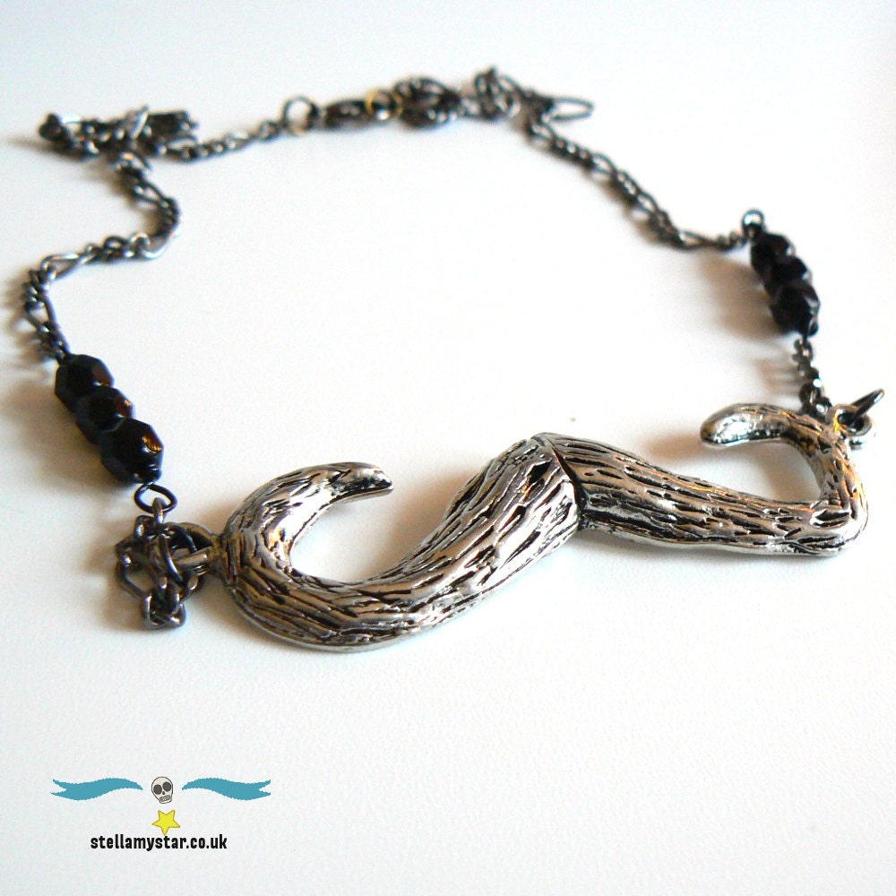 Pewter moustache charm necklace