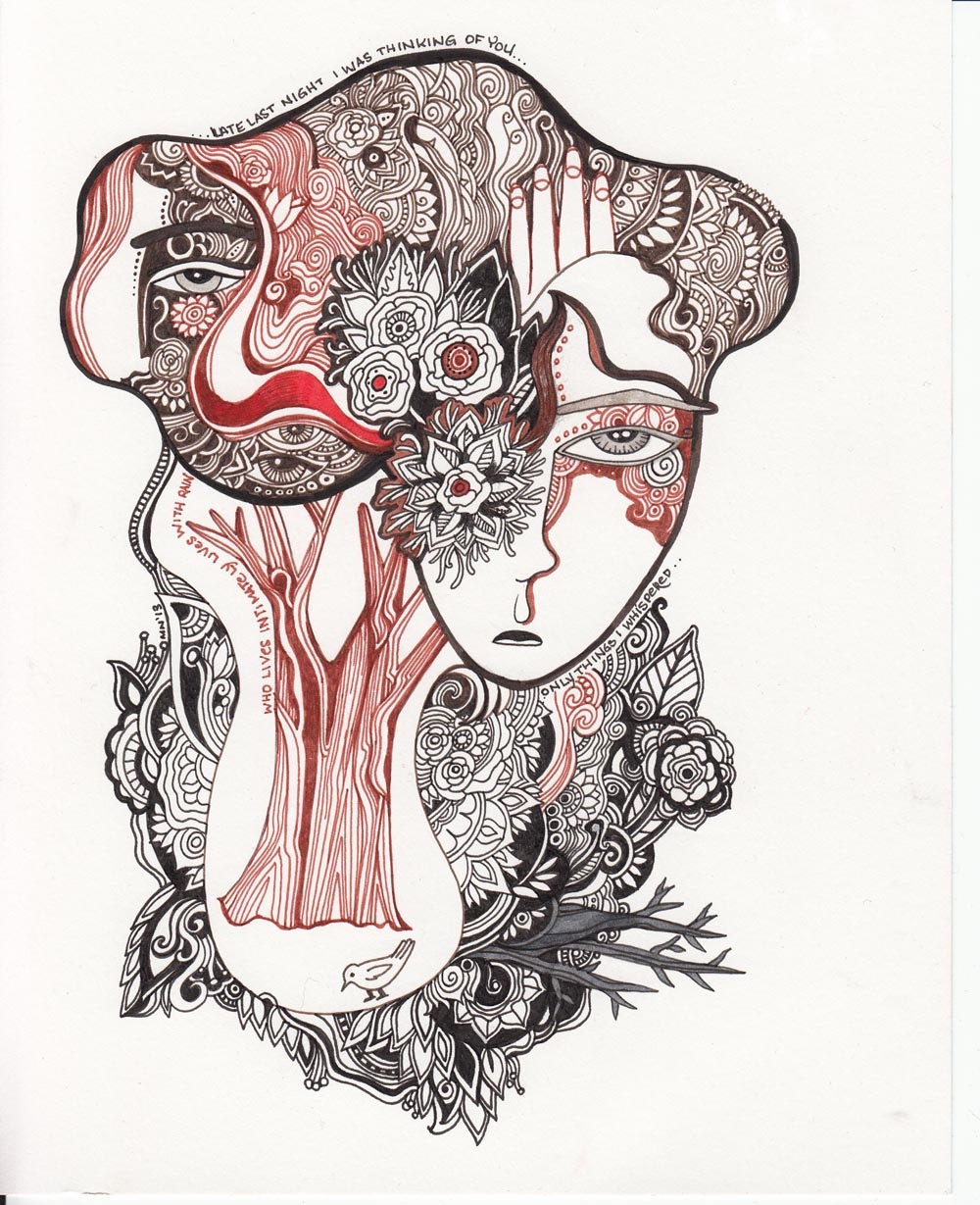 Late Last Night I was Thinking of You -  Pen and Ink  by Megan Noel