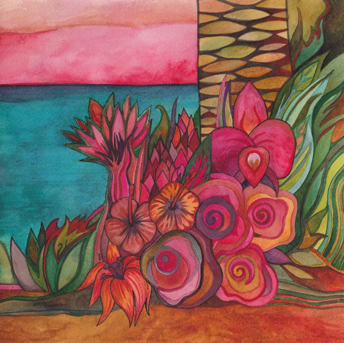 Palm Tree in Paradise Watercolor by Megan Noel