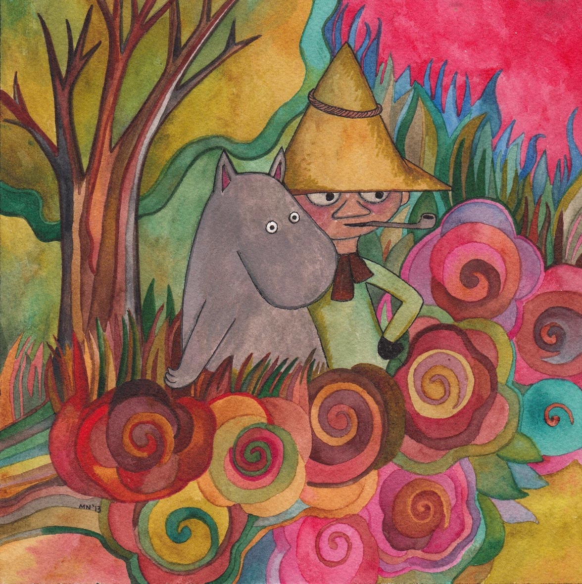 Moomins Original Watercolor by Megan Noel