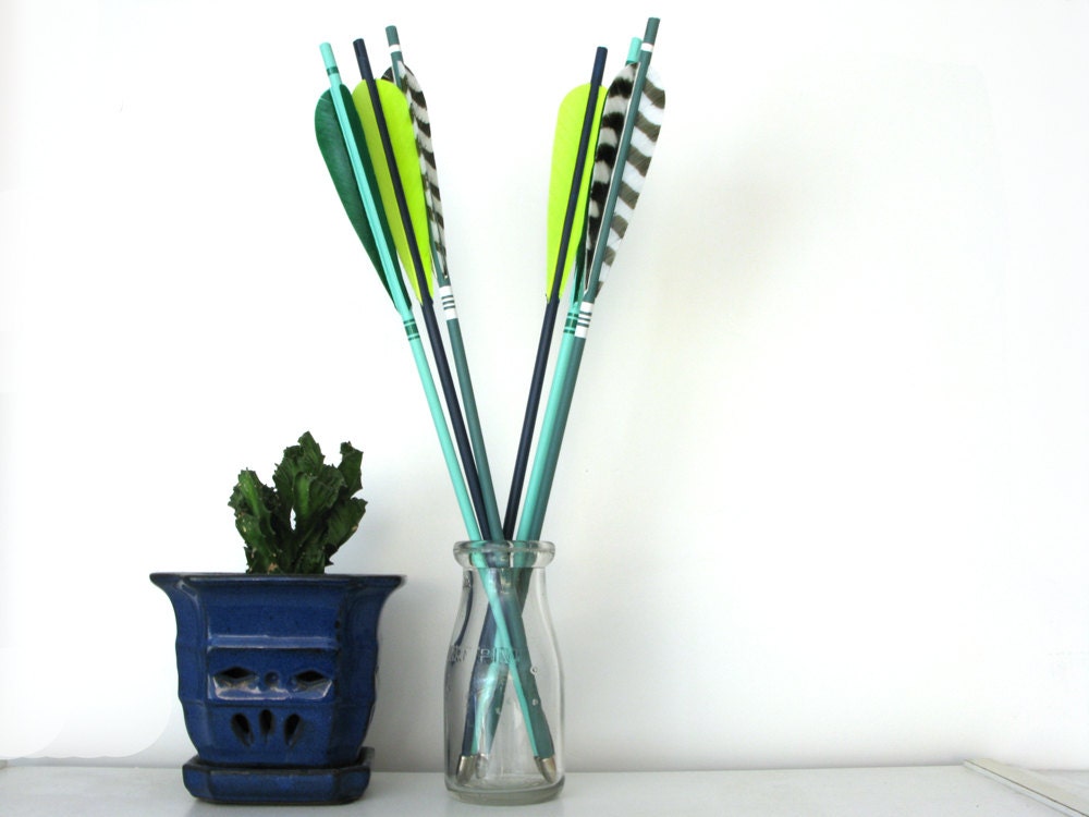 Neon Green Arrow Decor Wild Striped Pattern Shelf Decoration Archery Set
