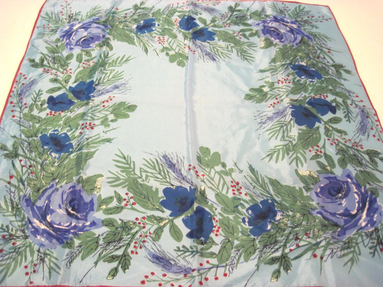 Vintage 50s Blue Floral Print Vera Neumann Scarf