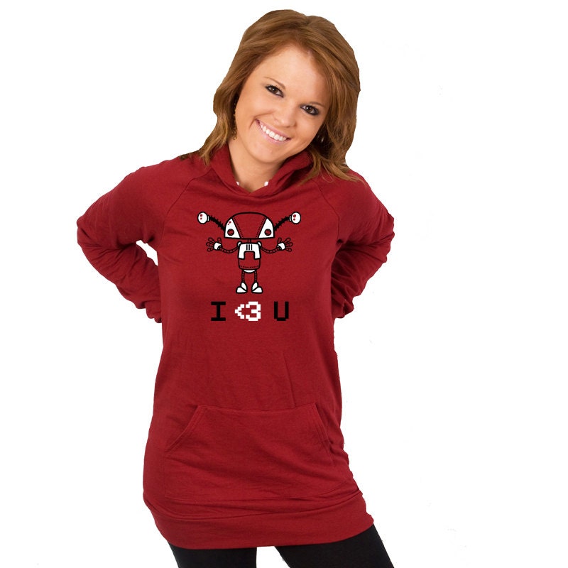 I Heart You Robot American Apparel Hoodie Dress/Tunic