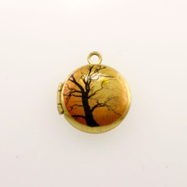 MINI Locket, Photo Locket, Image Locket, Art Locket, Picture Locket, Brass Locket - Sunset Tree