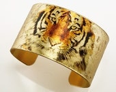 Photo Cuff, Brass Cuff Bracelet, Altered Art Jewelry, Photo Jewelry, Gold Leaf Cuff, TIGER Cuff - BIG CATS