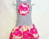 Girl's Pink and Orange Floral Tank Dress in Grey.