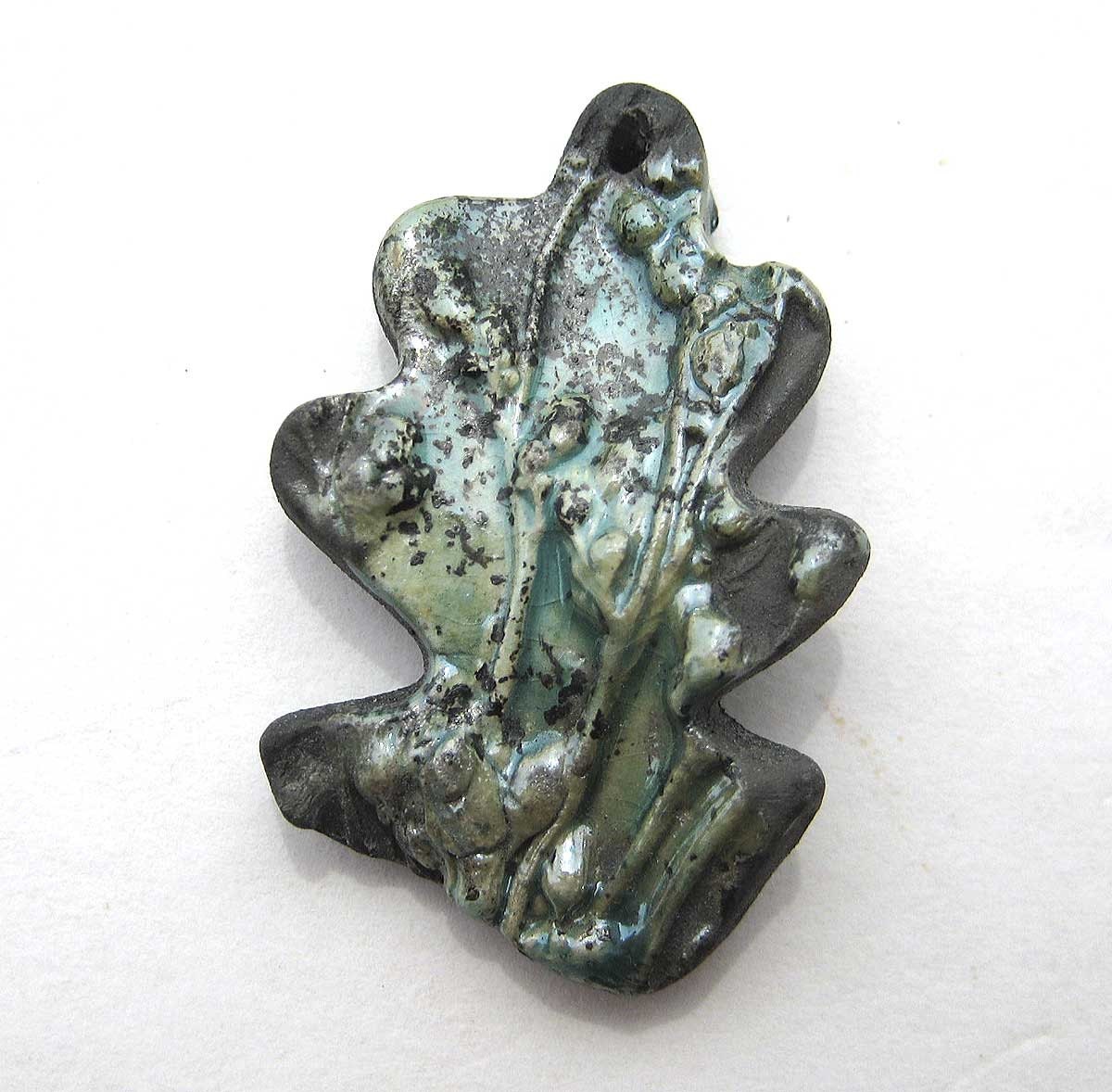 Handmade Raku Fired Ceramic Leaf Pendant