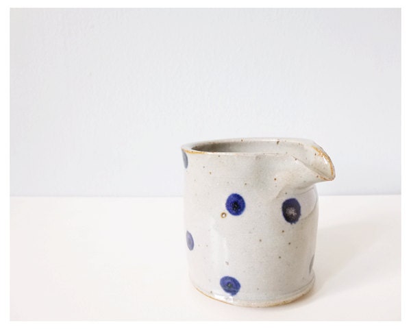 Stoneware creamer gray blue polka dots - grey indigo cobalt miniature pitcher handmade pottery - modern ceramic