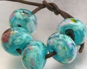 Mermaid 's Cove 5 Lampwork Spacer Handmade frit Glass Beads Aqua Turquoise