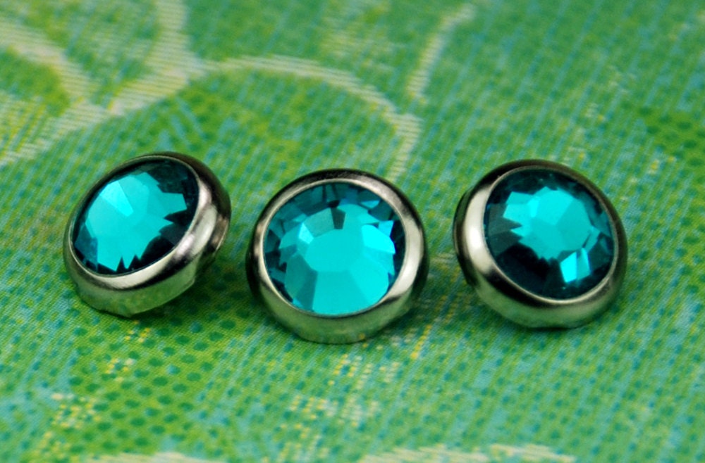 10 Blue Zircon Crystal Hair Snaps - Round Silver Rim Edition -- Made with Swarovski Crystal Element Rhinestones