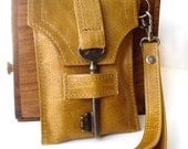 Leather iPhone Cell Case with Antique Key and Wrist Strap - Honeysuckle Tan - iPhone 5 - Blackberry