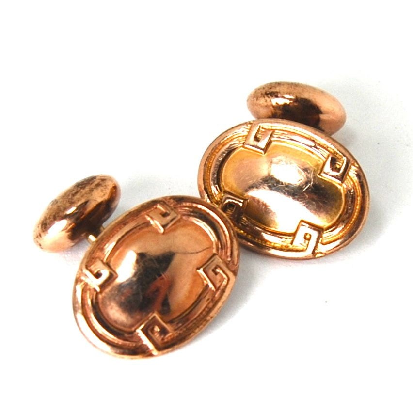 Antique Victorian Cufflinks Rose 12 Karat Gold Fill Repousse with Etruscan Revival Geometric Design SIGNED circa1890