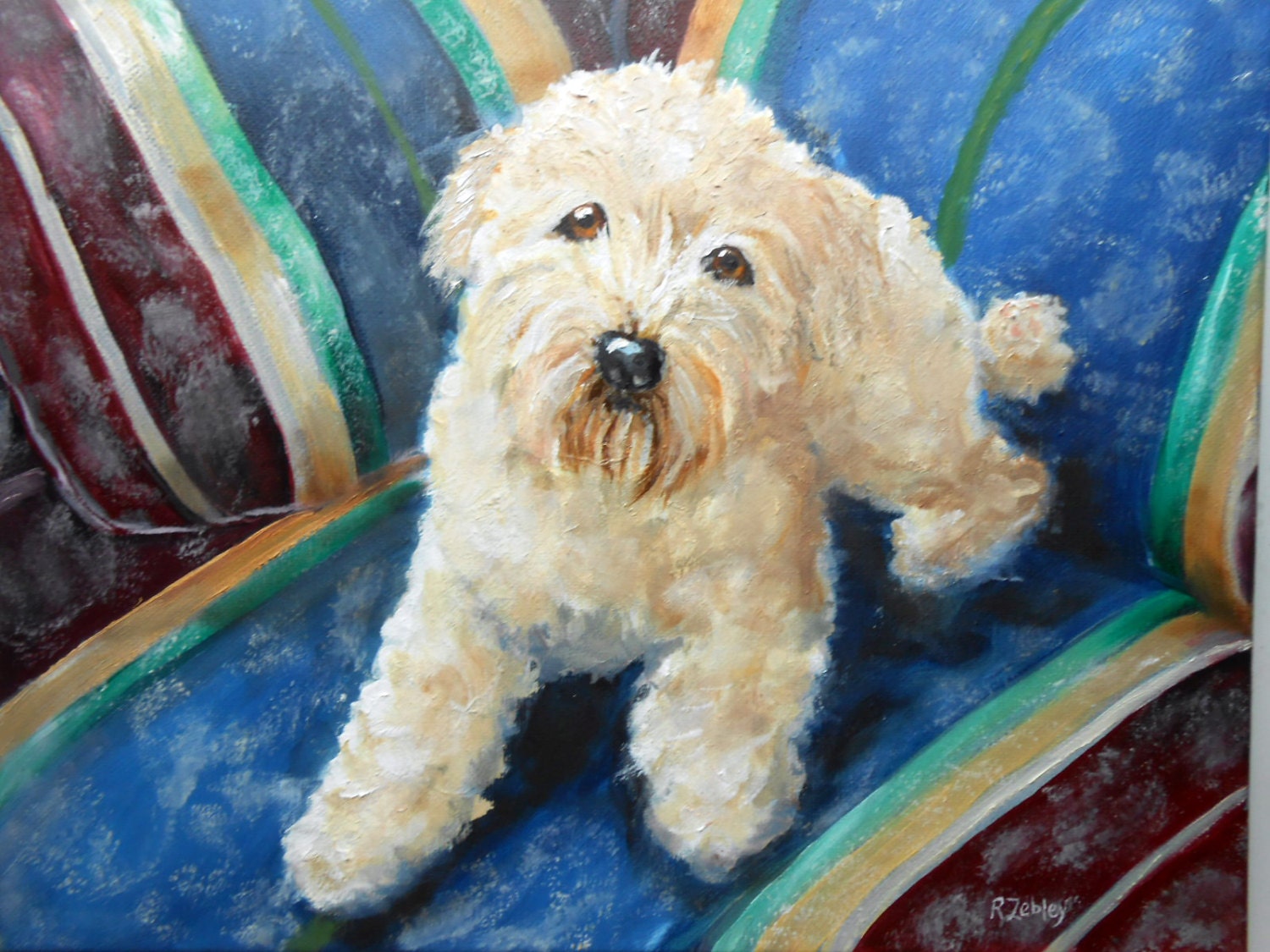 Sunlit Wheaten Terrier Pet Portrait Oil Painting on canvas, 8 x 10 painted portrait