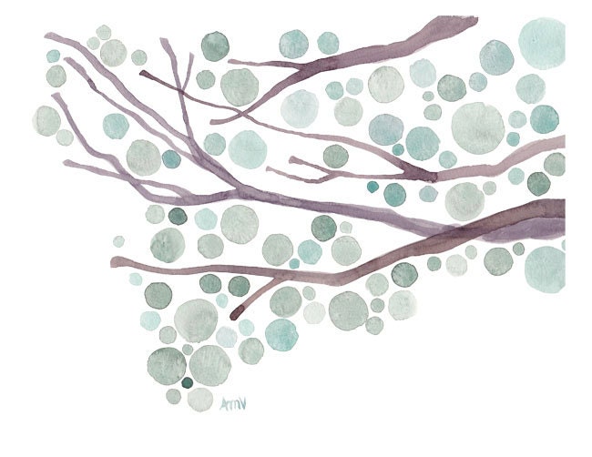 Watercolor Landscape Painting Frosted Jade Original Tree Painting Watercolour Wall Art