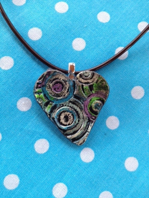 Starry Night Heart Ceramic Pendant Necklace
