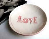 Bowl of Love, Ring Dish, Ring Bowl, Red letterpress stamped with the word LOVE, Wedding Gift