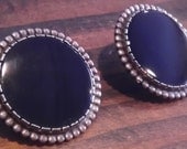 GIANT Black Onyx Post Stud Earrings, Round and Solid. Frida Khalo Style Mexican Craft.