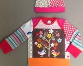 Upcycled baby girls T-shirt and hat set size 2 up to 4 months