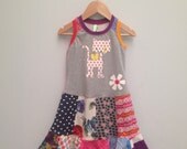 Upcycled Girl's Dress pussycat  Size 4T /5T (European size 110/116)