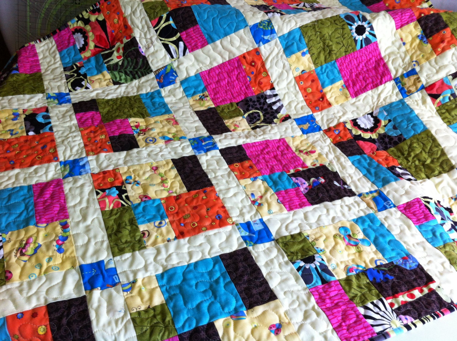 CityScape Baby Quilt in Bright Juvenile  Prints