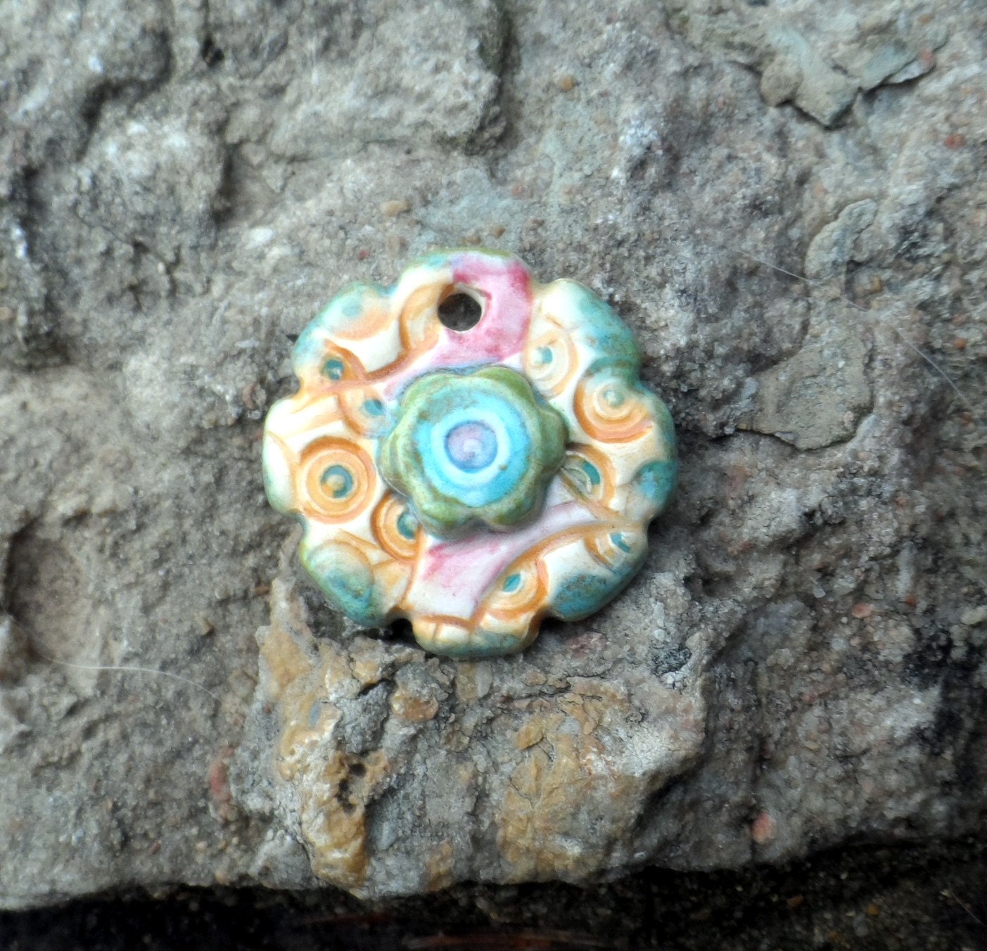 Watercolor Flower Ceramic Clay Pendant