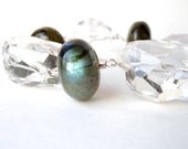 Chunky Labradorite and Crystal Quartz Statement Bracelet in Sterling Silver