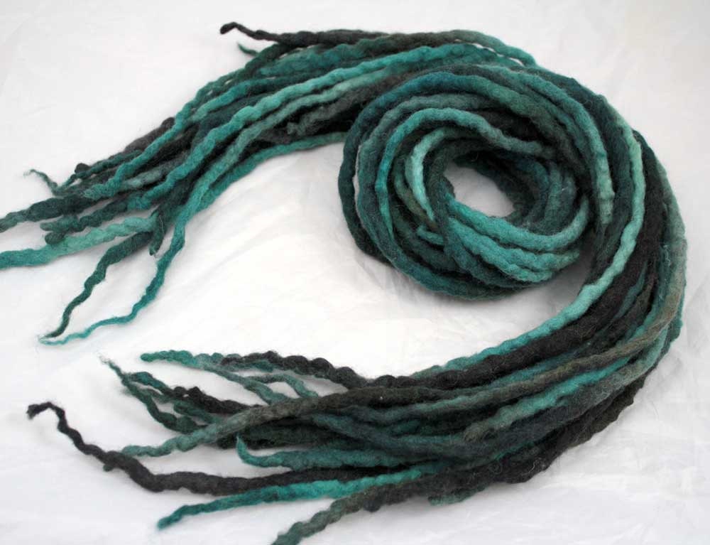 Night Swim - Hand dyed, hand felted corriedal wool dread lock (single) - Free Shipping