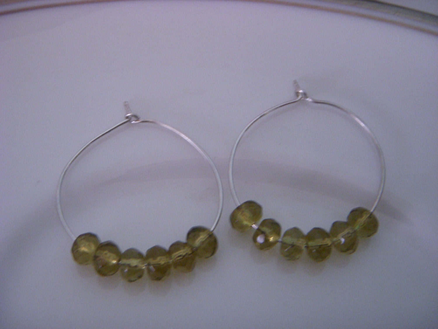 Dainty Beaded Hoop Earrings Honey Lime Glass Beads