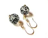 Art Deco Glass Floral Earrings, Translucent Finish, Sterling Silver, Dangle Ball Earrings