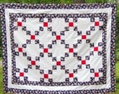 Red White Blue Bells Stars Flags Wall Throw Cotton Single Irish Chain Quilt Top