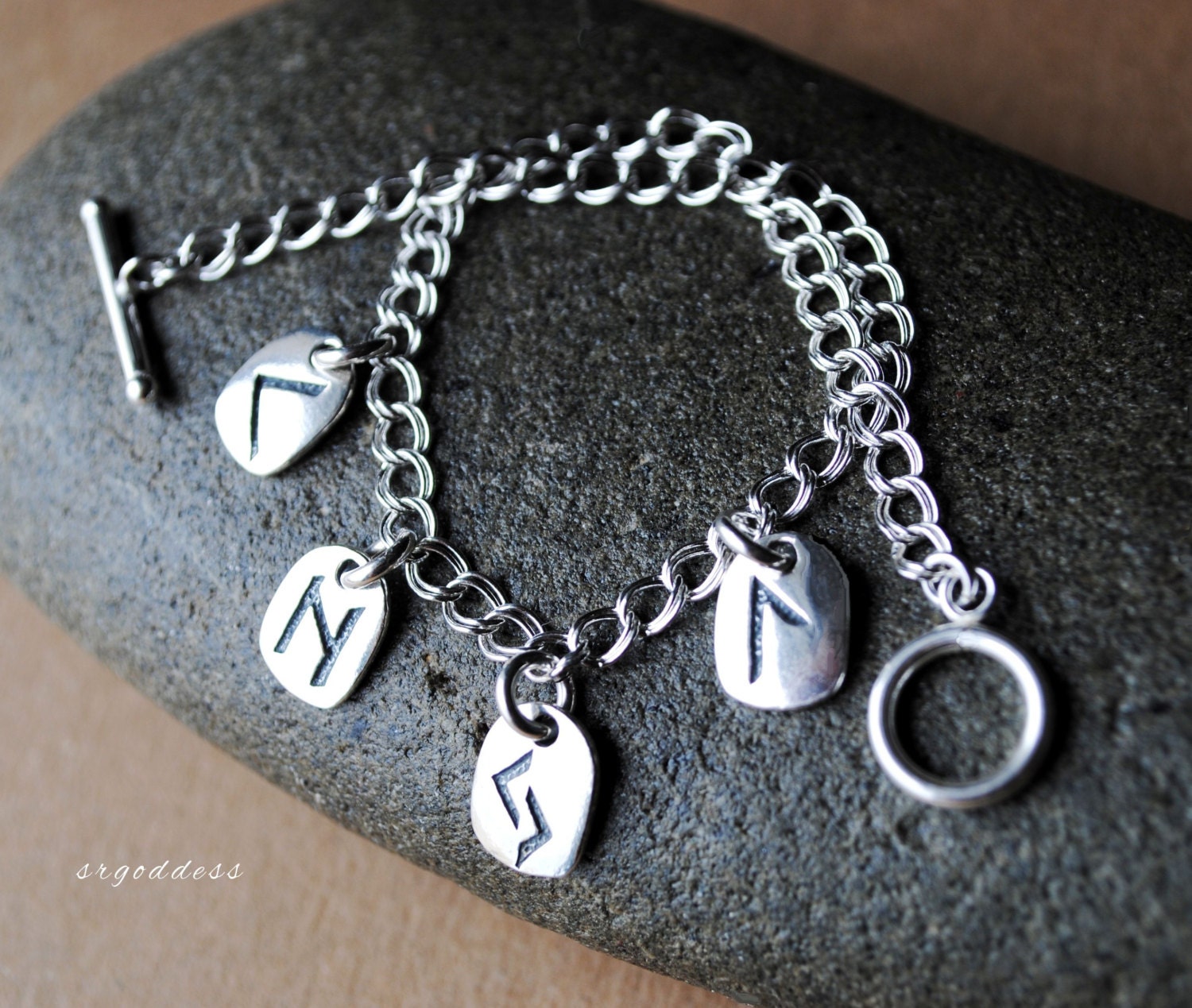RUNE ELEMENTS all sterling silver bracelet fire, air, earth, water by srgoddess