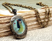 A Little Mermaid - Oval Brass Locket Handmade Original Jewelry With Painting by Danita Art