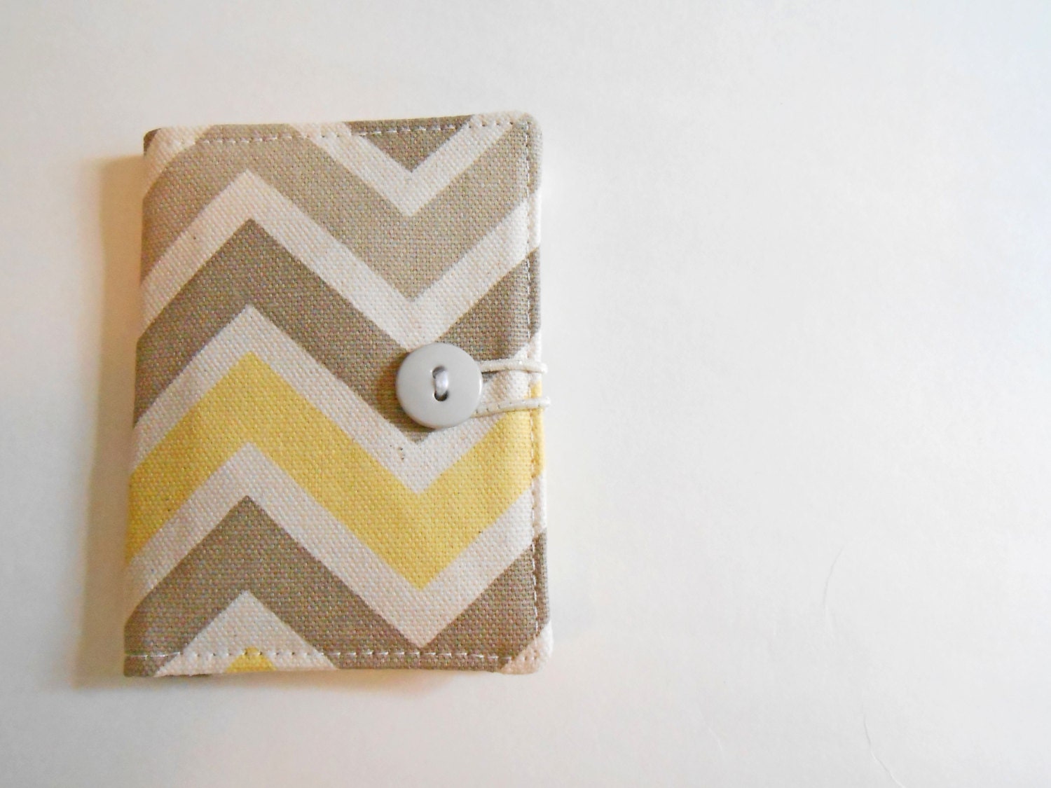 Business Card Holder / ID Case / Photo Holder -- Lemon and Grey Chevron