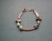 Turquoise Rose Quartz Cube Brass Bracelet - Gemstone