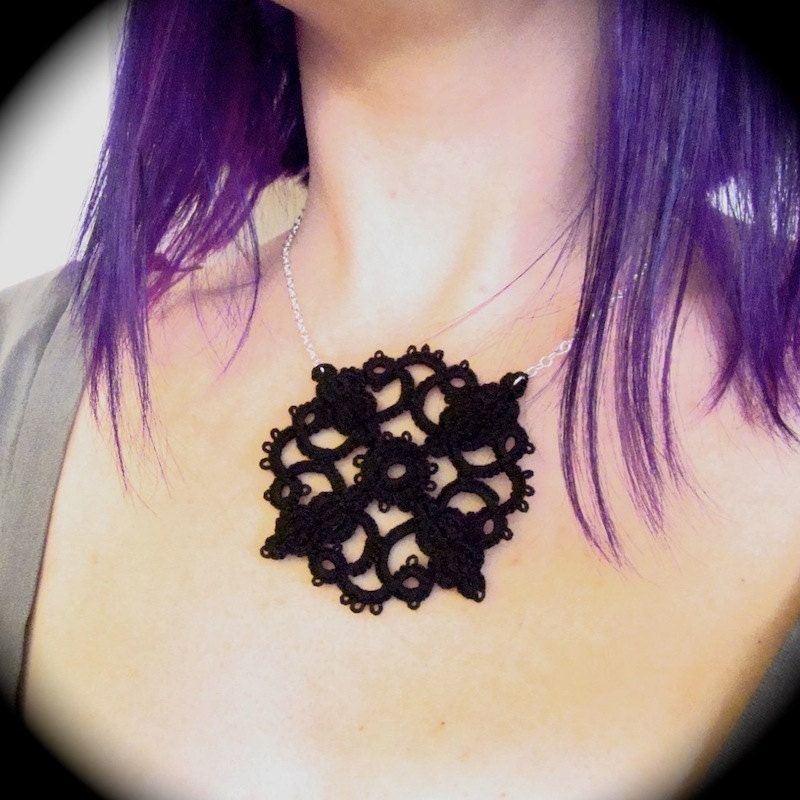 Tatted Lace and Chain Necklace - Ornate