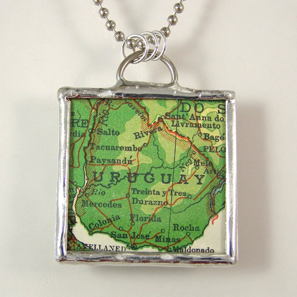 Uruguay Vintage Map Pendant Necklace